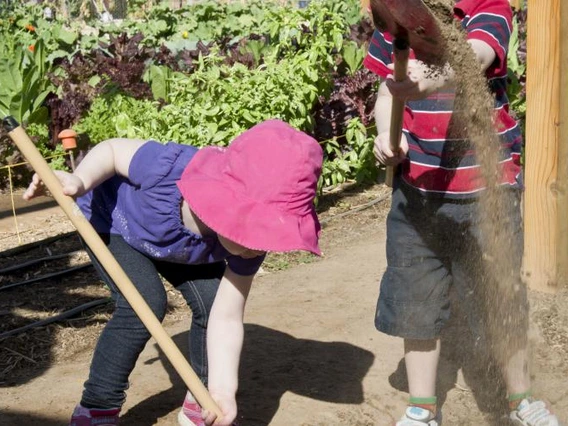 children working in a garden