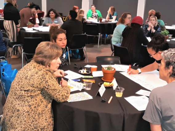 community members around a table