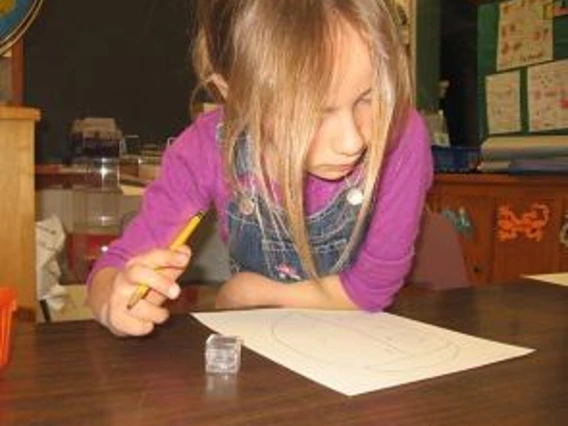 child drawing an insect