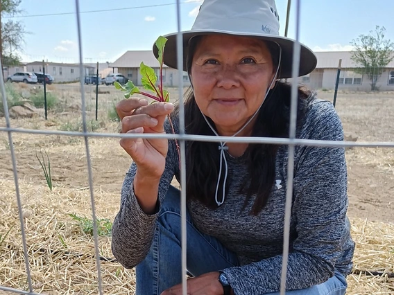 extension agent with seedling