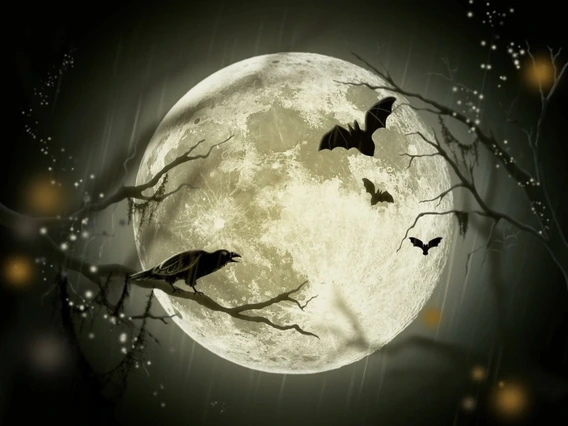 Illustration of bats flying