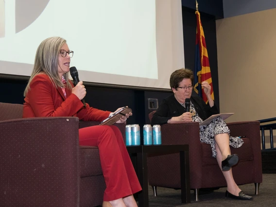 Photo of Arizona Governor Katie Hobbs and WRRC director sharon megdal