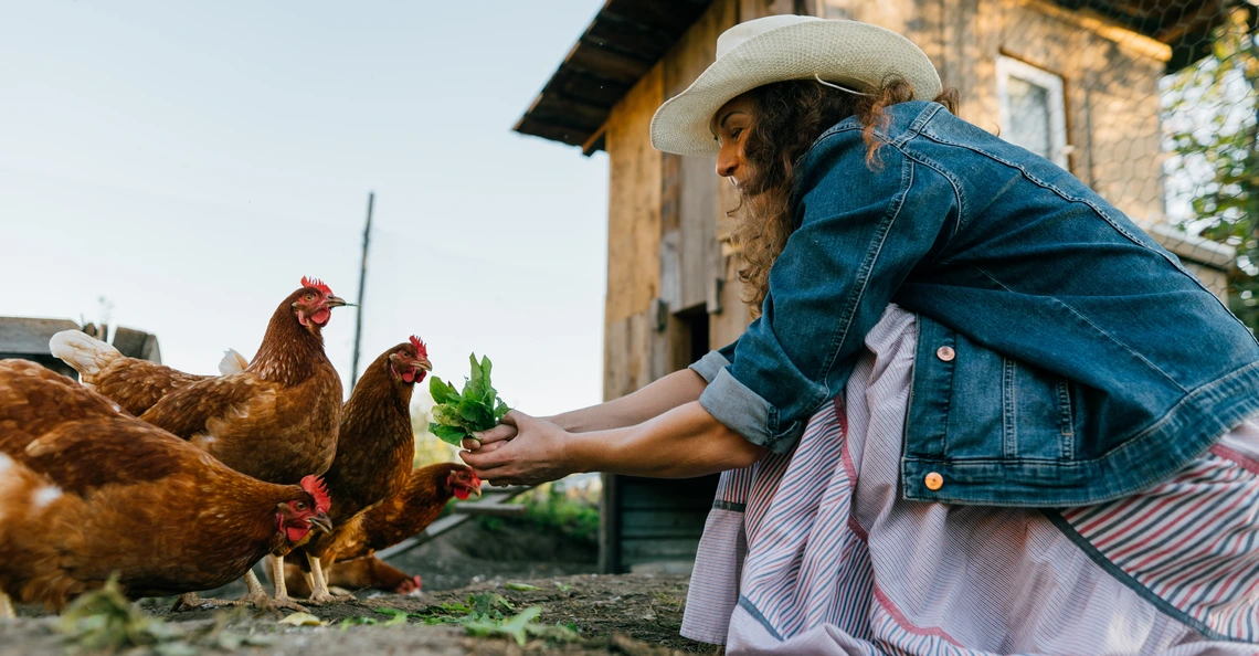 Photo of a woman with chickens