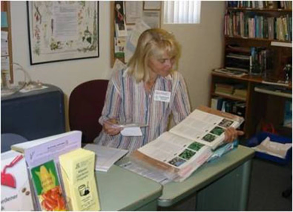 Lady sitting at desk with open book