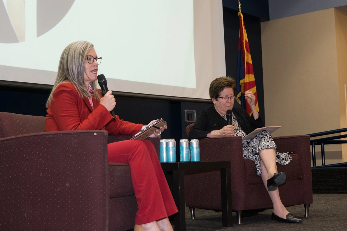 Photo of Arizona Governor Katie Hobbs and WRRC director sharon megdal