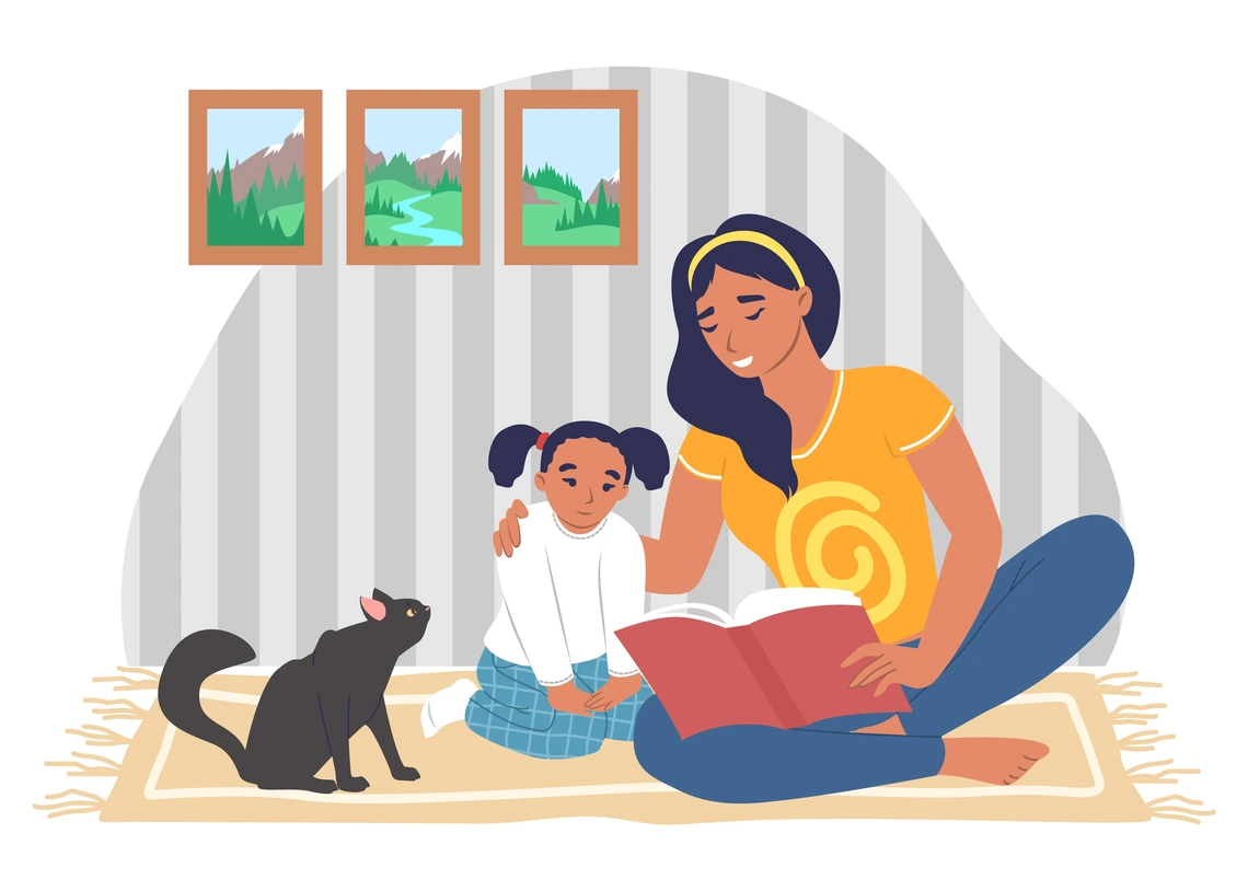 Mother and daughter reading