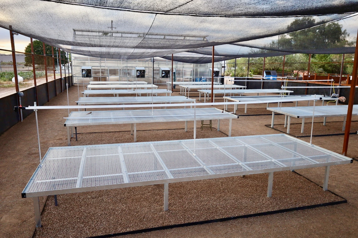 Photo of work tables at a greenhouse