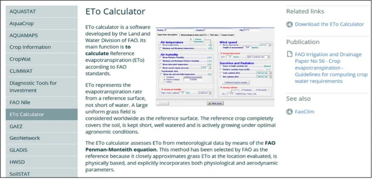 Screenshot of ETo Calculator online app