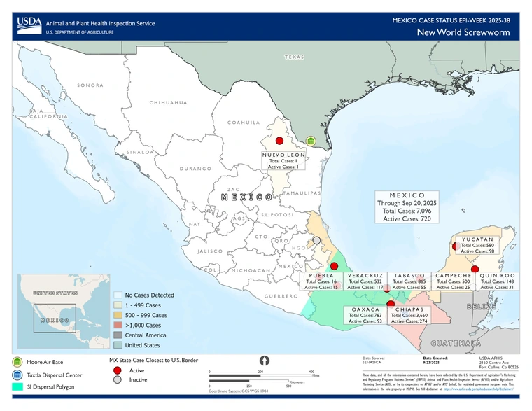 map of Mexico showing progression of New World Screwworm