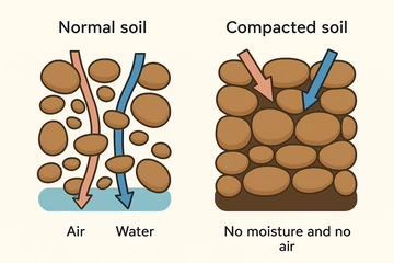 normal soil allowing water and air to permate compared to compacted soil blocking water and air