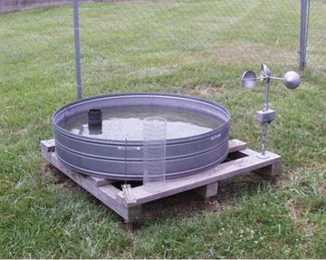 Evaporation pan placed in field
