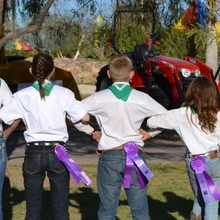 4-H kids linking arms with ribbons in pocket