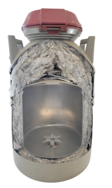 inside of nitrogen storage tank cut in half