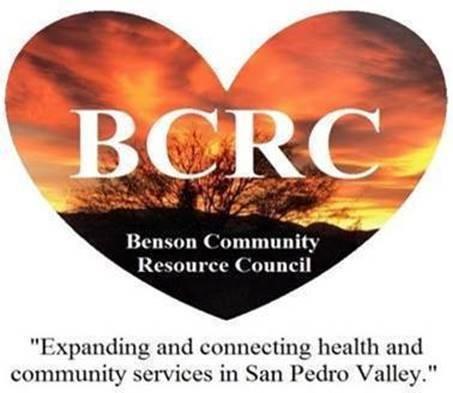Benson community resource council logo, red and yellow colors with sunset over mountains