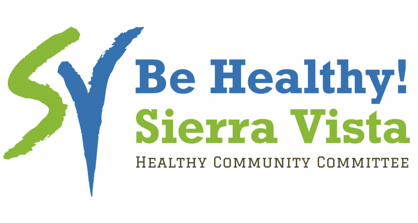 Be Healthy Sierra Vista logo; green and blue wording Be Healthy Sierra Vista Healthy Community Committee 