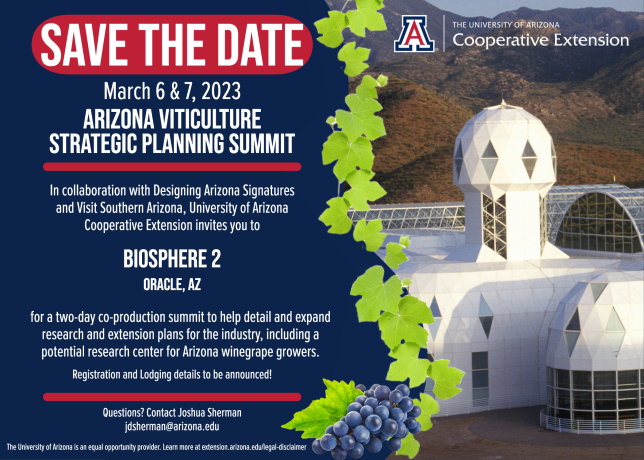University of Arizona Cooperative Extension Viticulture Strategic Planning Summit - March 6 and 7, 2023